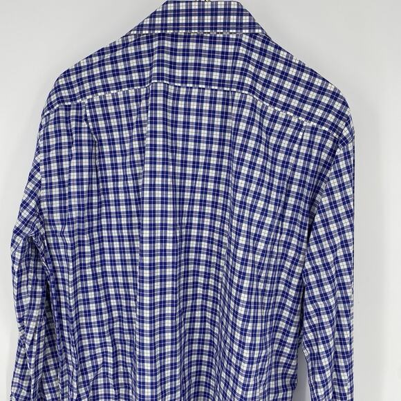 Ledbury Men's Dress Shirt Long Sleeve Piunk and Blue Micro Plaid Size 17.5 - Picture 4 of 4